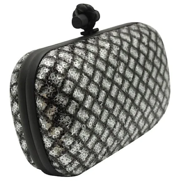 Bottega Veneta Sequin Knot Minaudière Clutch – Black & Silver w/ Dust Bag & COA - Picture 3 of 13